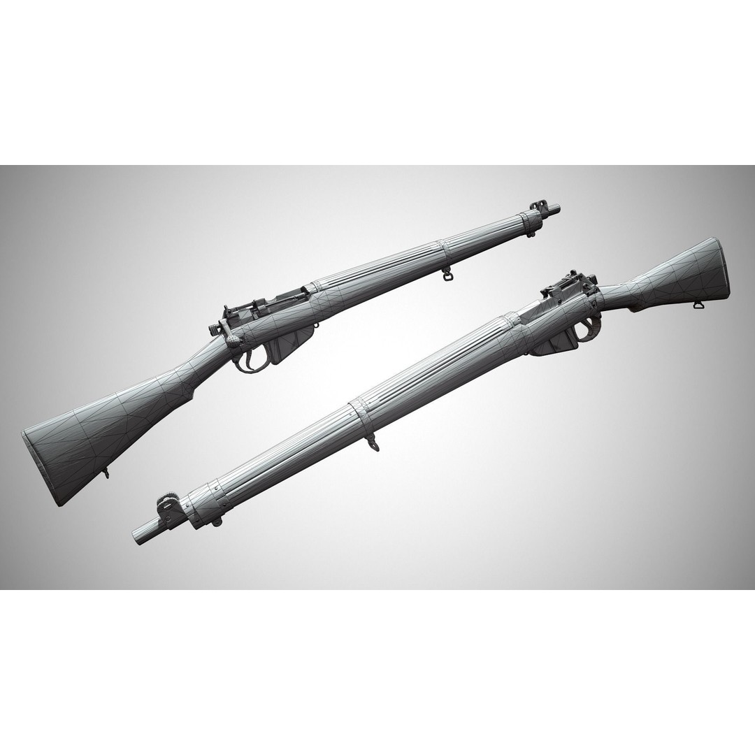 Lee-Enfield No4 Rifle 3D Model – Low Poly Game Asset, FBX, OBJ, Rigged - View 14