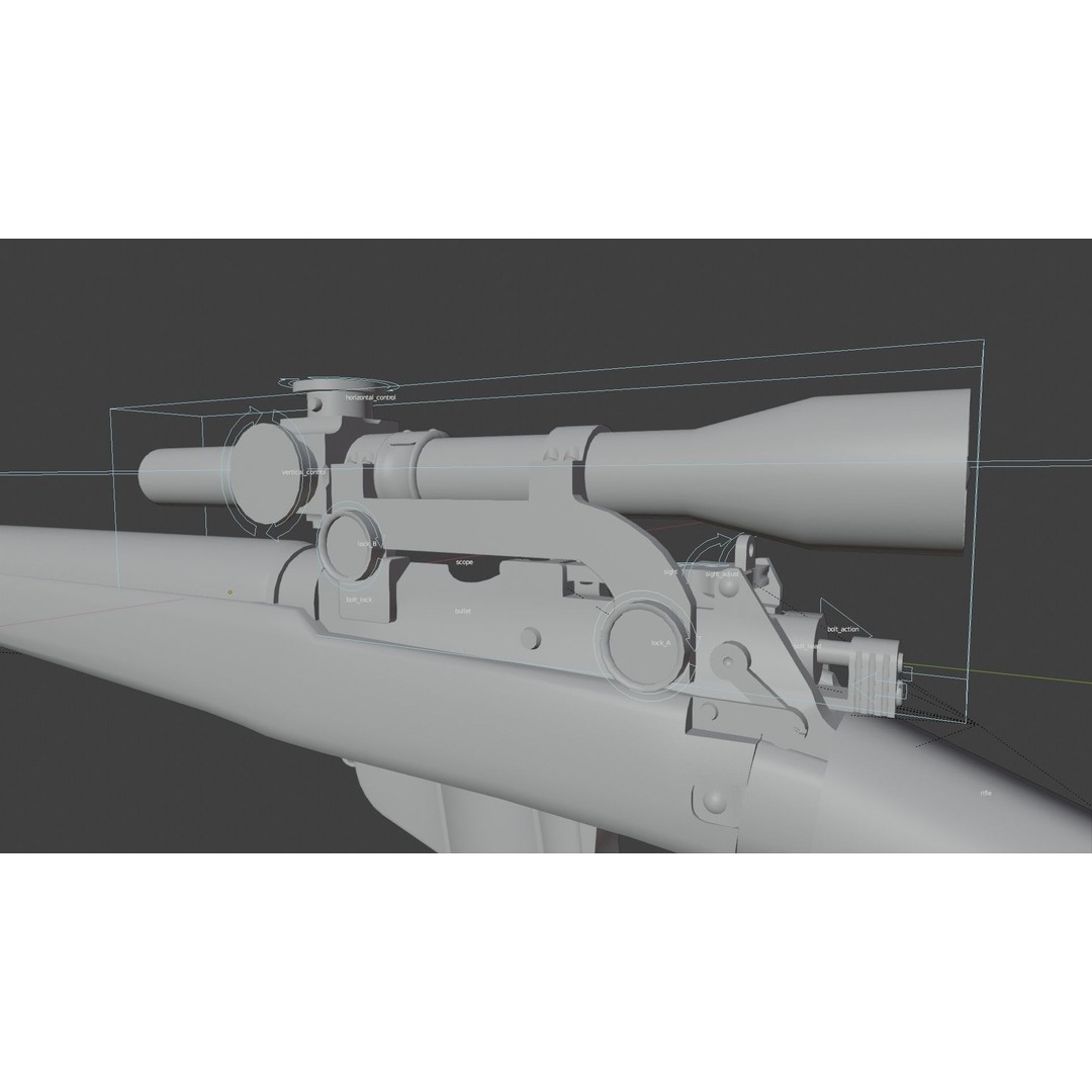 Lee-Enfield No4 Rifle 3D Model – Low Poly Game Asset, FBX, OBJ, Rigged - View 15