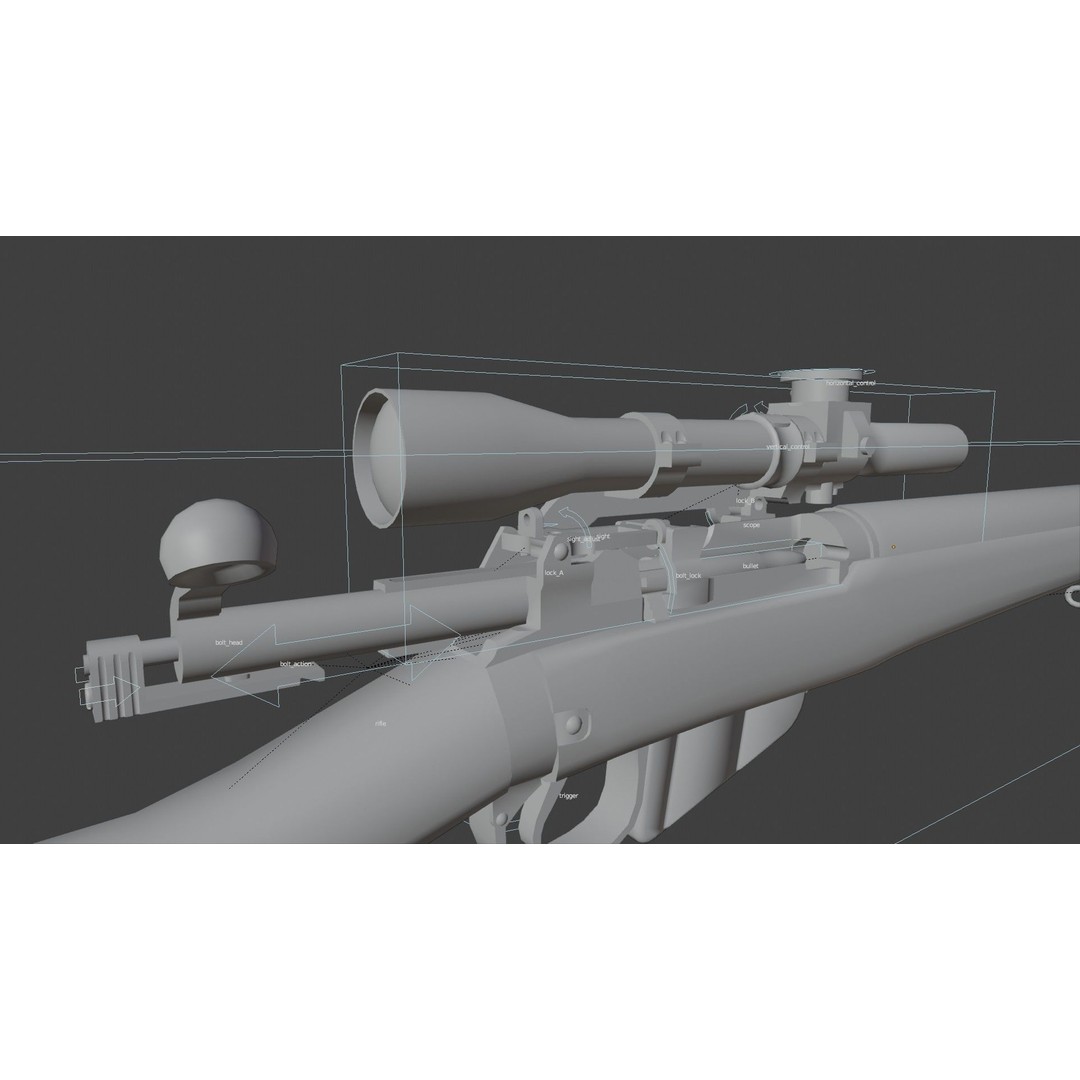 Lee-Enfield No4 Rifle 3D Model – Low Poly Game Asset, FBX, OBJ, Rigged - View 16