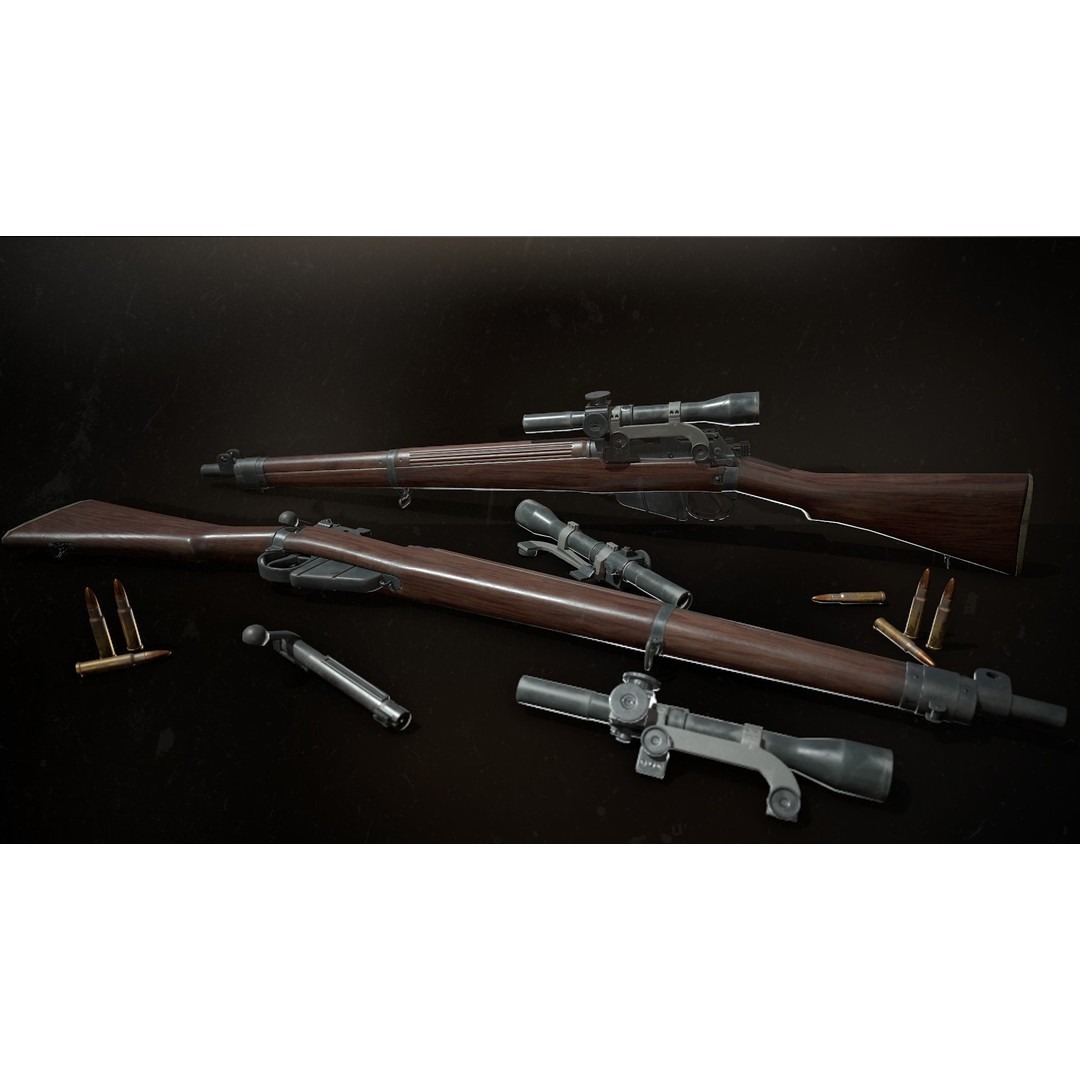 Lee-Enfield No4 Rifle 3D Model – Low Poly Game Asset, FBX, OBJ, Rigged - View 3