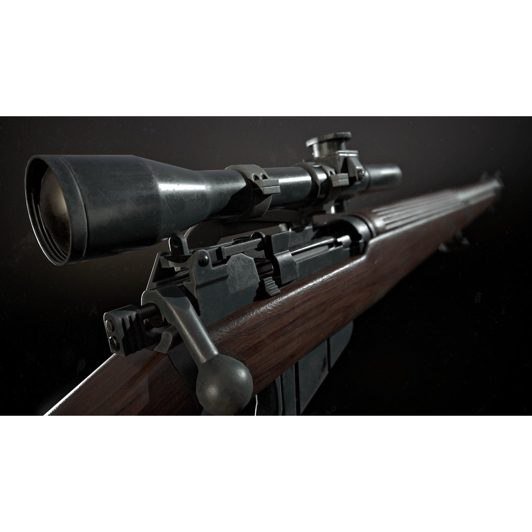 Lee-Enfield No4 Rifle 3D Model – Low Poly Game Asset, FBX, OBJ, Rigged - View 4