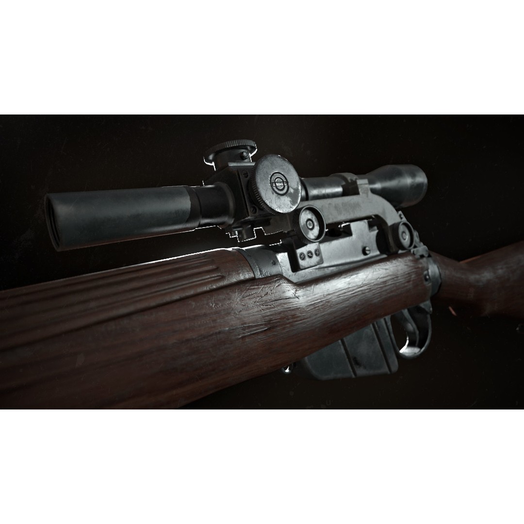 Lee-Enfield No4 Rifle 3D Model – Low Poly Game Asset, FBX, OBJ, Rigged - View 5