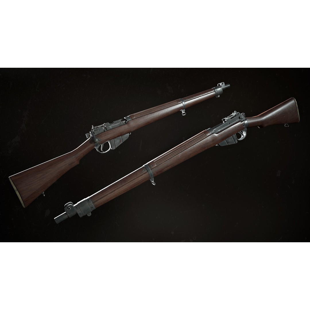 Lee-Enfield No4 Rifle 3D Model – Low Poly Game Asset, FBX, OBJ, Rigged - View 8
