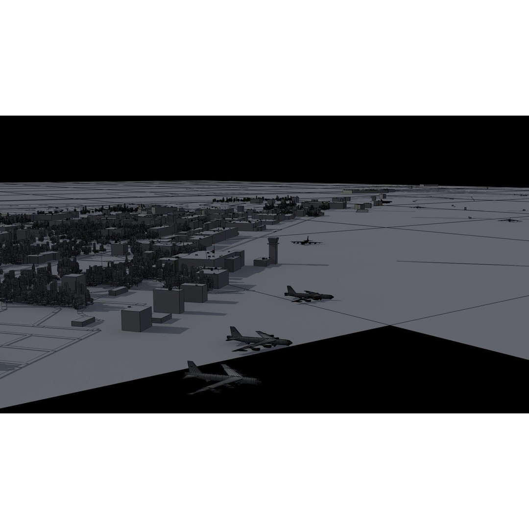 Air Base 3D Model – Low Poly Military Scene with B52 Bombers - View 21