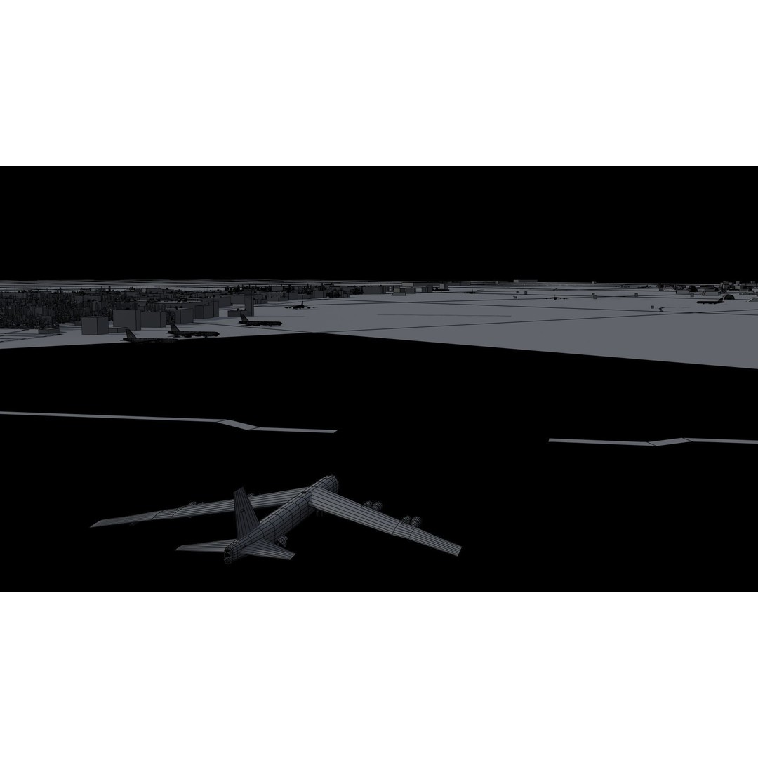 Air Base 3D Model – Low Poly Military Scene with B52 Bombers - View 23