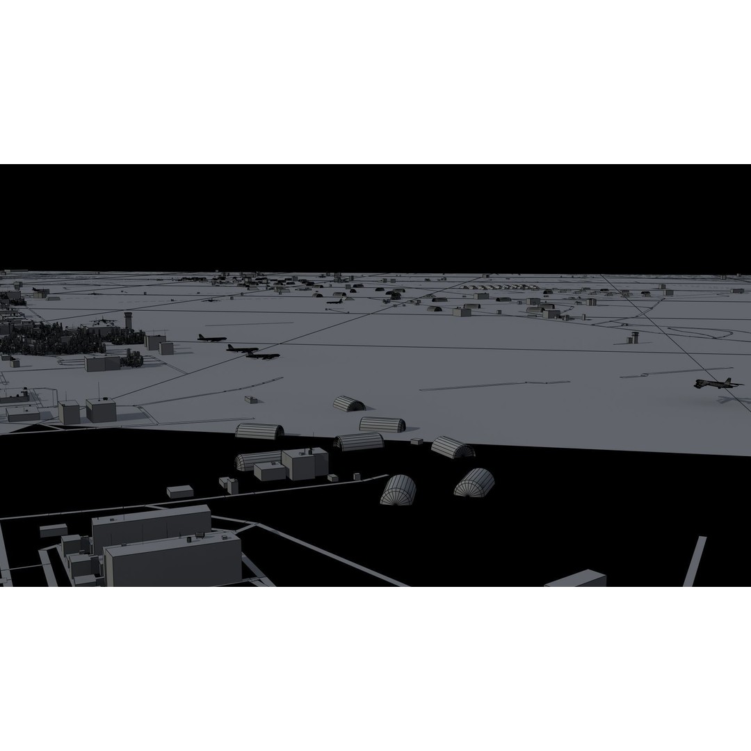 Air Base 3D Model – Low Poly Military Scene with B52 Bombers - View 25