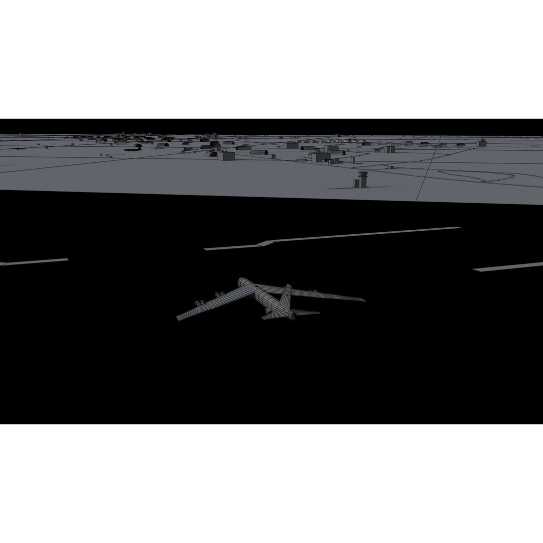 Air Base 3D Model – Low Poly Military Scene with B52 Bombers - View 26
