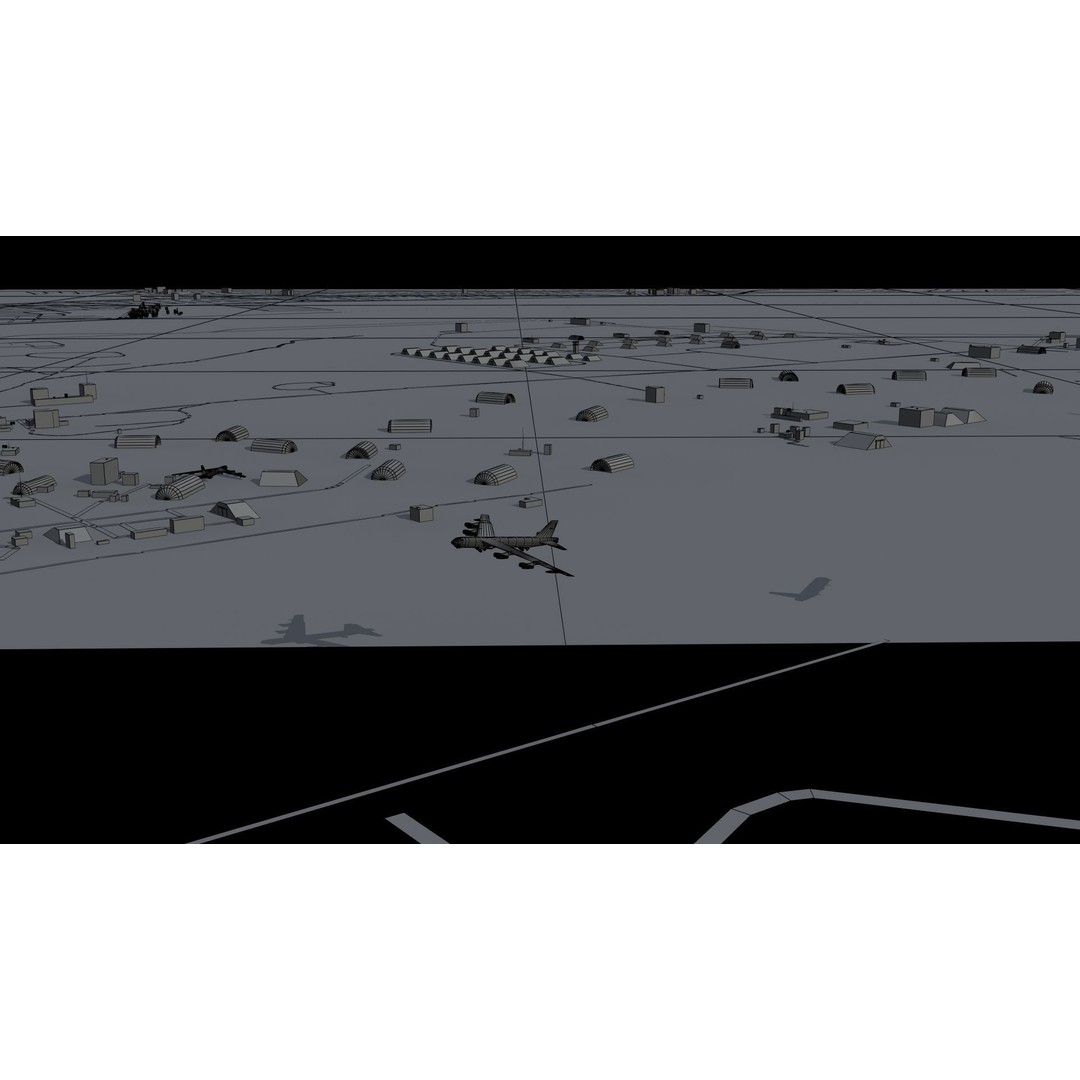 Air Base 3D Model – Low Poly Military Scene with B52 Bombers - View 28