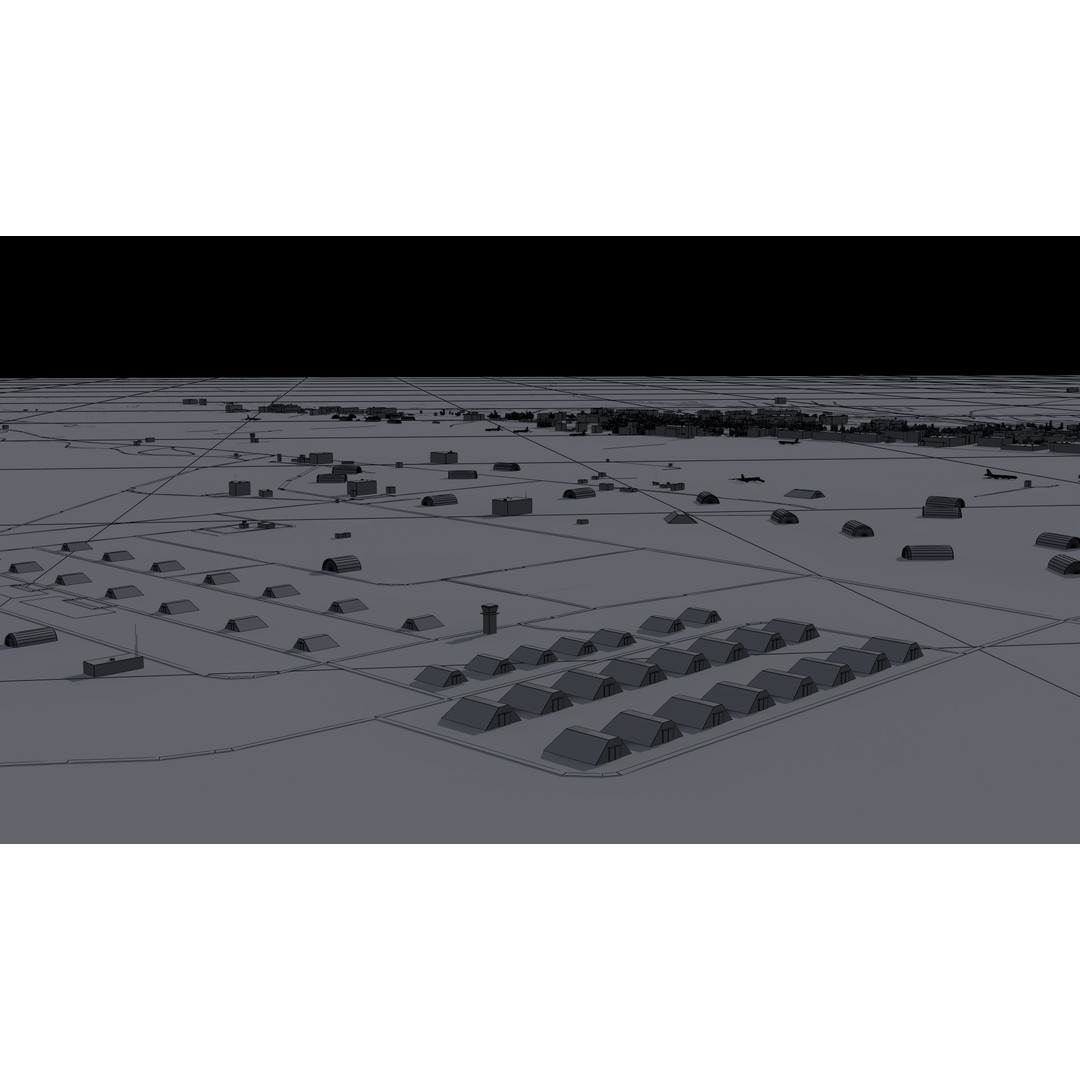 Air Base 3D Model – Low Poly Military Scene with B52 Bombers - View 31