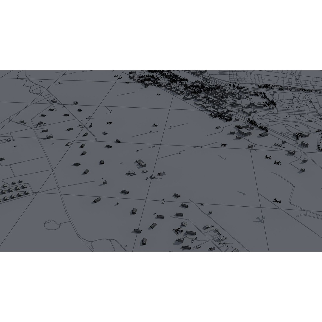 Air Base 3D Model – Low Poly Military Scene with B52 Bombers - View 33