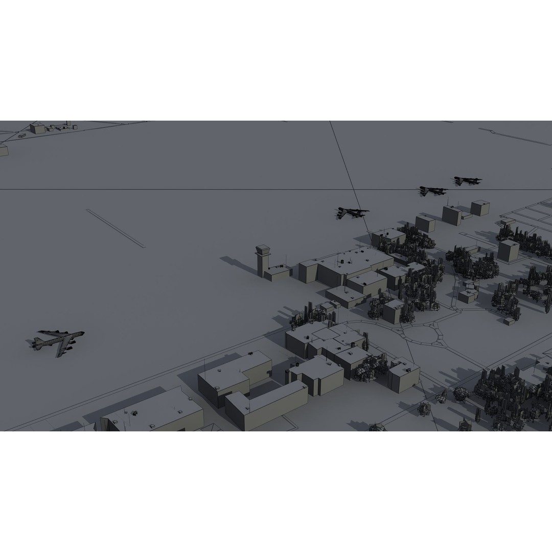 Air Base 3D Model – Low Poly Military Scene with B52 Bombers - View 35