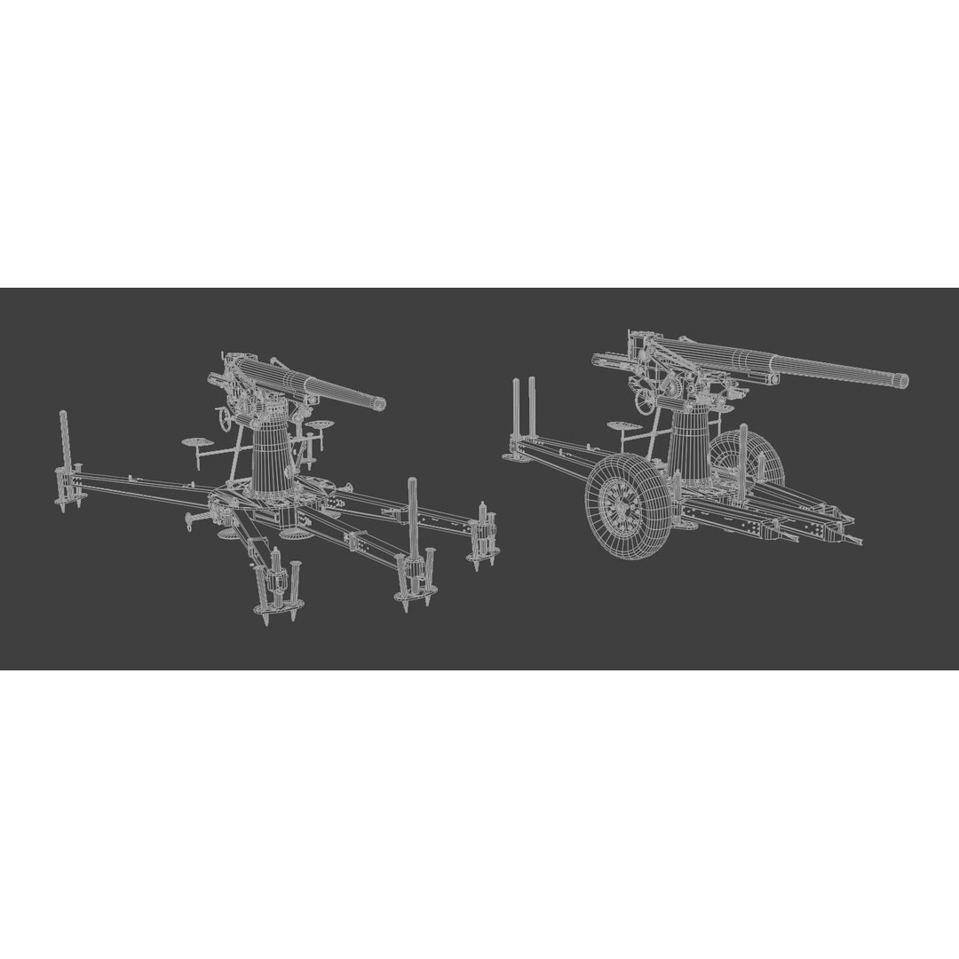 Type 88 75 mm AA Gun 3D Model – Low Poly Game Asset, FBX, Blender