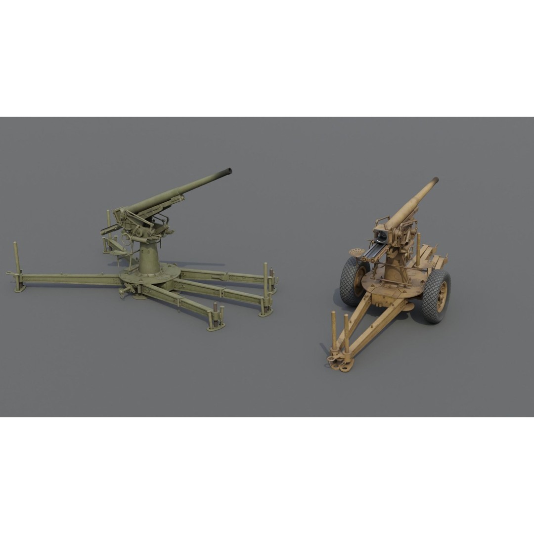 Type 88 75 mm AA Gun 3D Model – Low Poly Game Asset, FBX, Blender - View 10