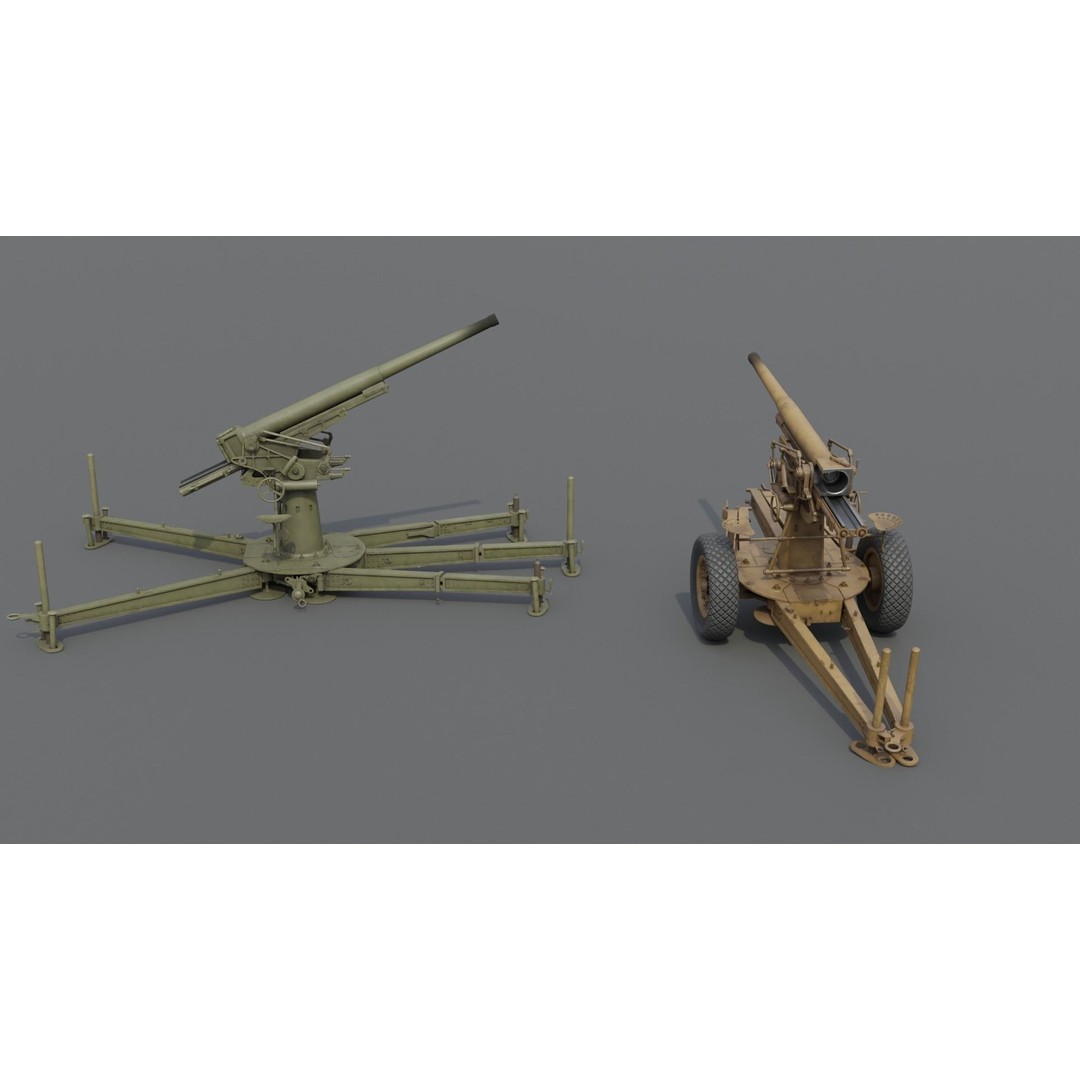 Type 88 75 mm AA Gun 3D Model – Low Poly Game Asset, FBX, Blender - View 11
