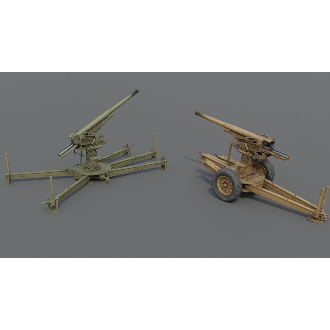 Type 88 75 mm AA Gun 3D Model – Low Poly Game Asset, FBX, Blender - View 12