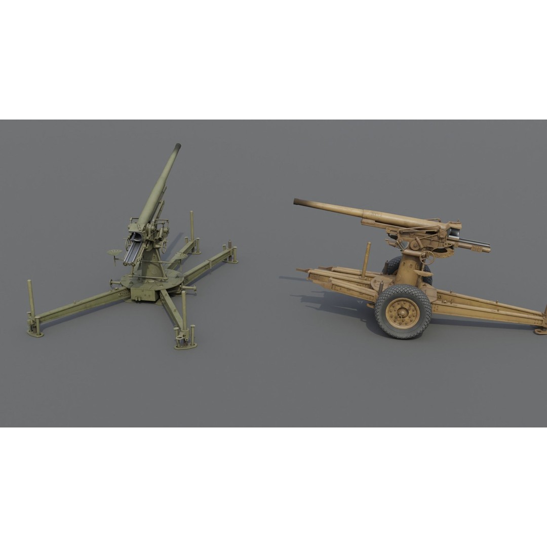 Type 88 75 mm AA Gun 3D Model – Low Poly Game Asset, FBX, Blender - View 13