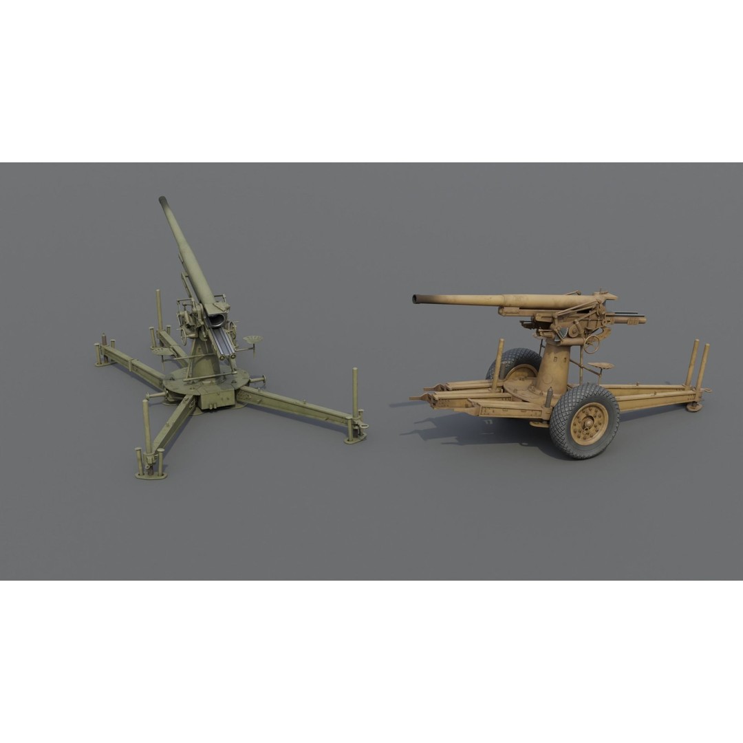 Type 88 75 mm AA Gun 3D Model – Low Poly Game Asset, FBX, Blender - View 14