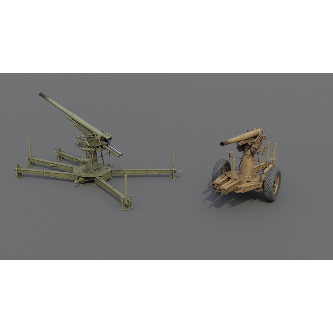 Type 88 75 mm AA Gun 3D Model – Low Poly Game Asset, FBX, Blender - View 15