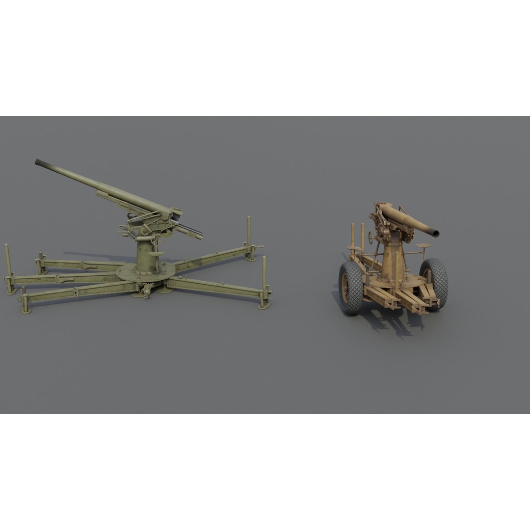 Type 88 75 mm AA Gun 3D Model – Low Poly Game Asset, FBX, Blender - View 16