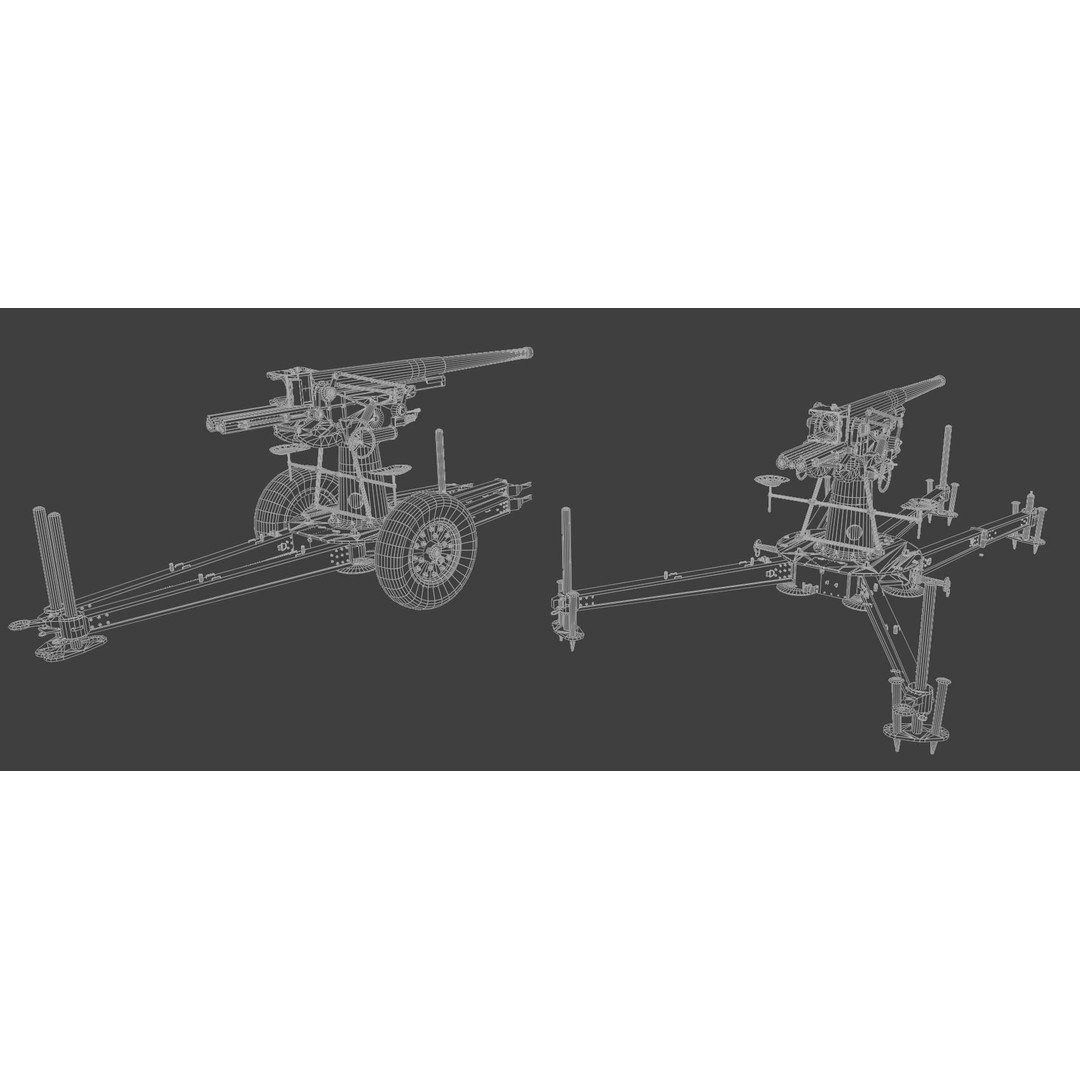 Type 88 75 mm AA Gun 3D Model – Low Poly Game Asset, FBX, Blender - View 19