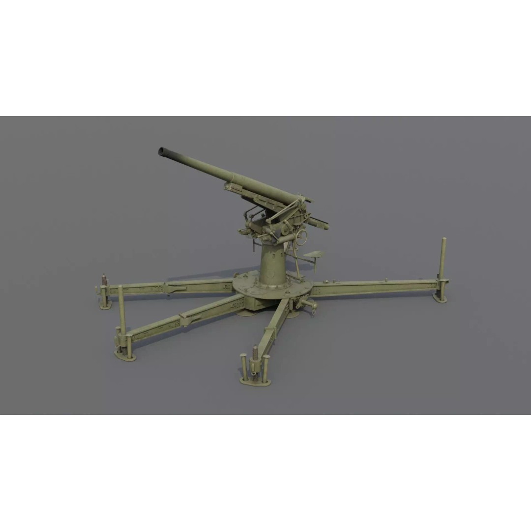 Type 88 75 mm AA Gun 3D Model – Low Poly Game Asset, FBX, Blender - View 2