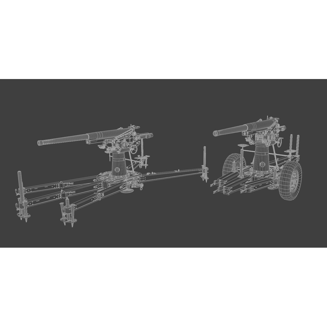 Type 88 75 mm AA Gun 3D Model – Low Poly Game Asset, FBX, Blender - View 20