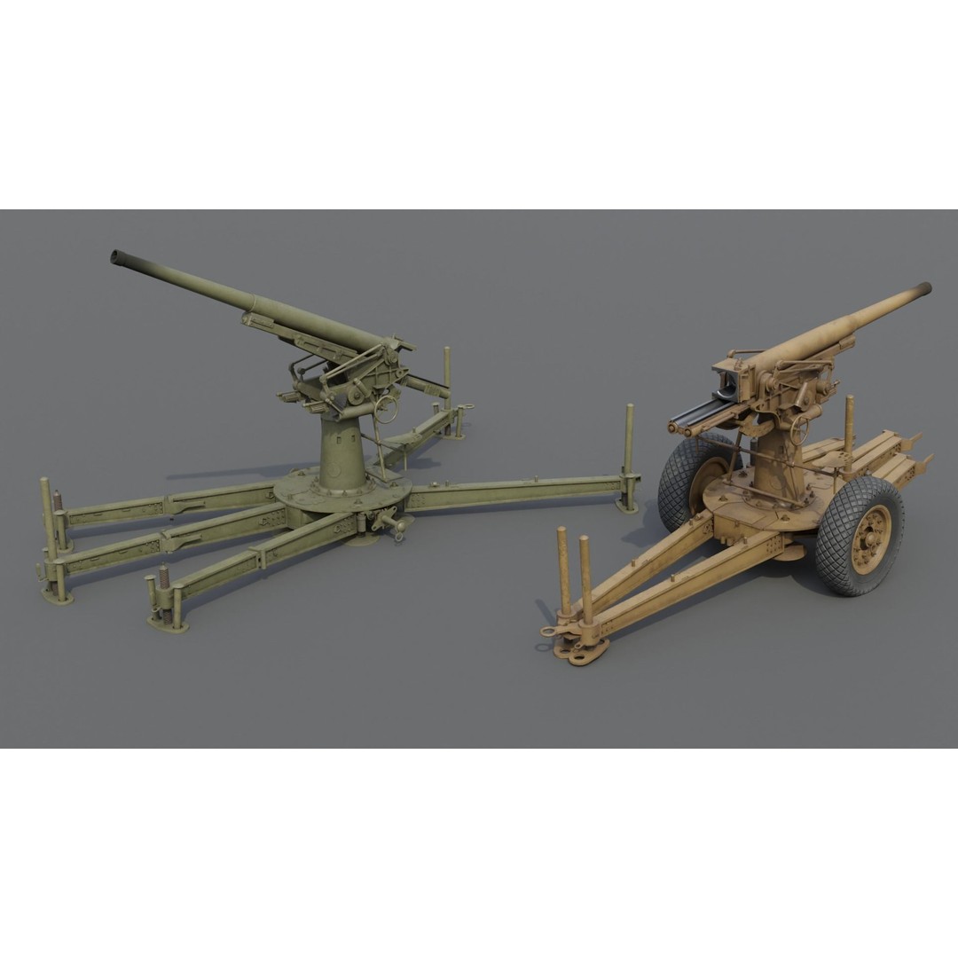 Type 88 75 mm AA Gun 3D Model – Low Poly Game Asset, FBX, Blender - View 3