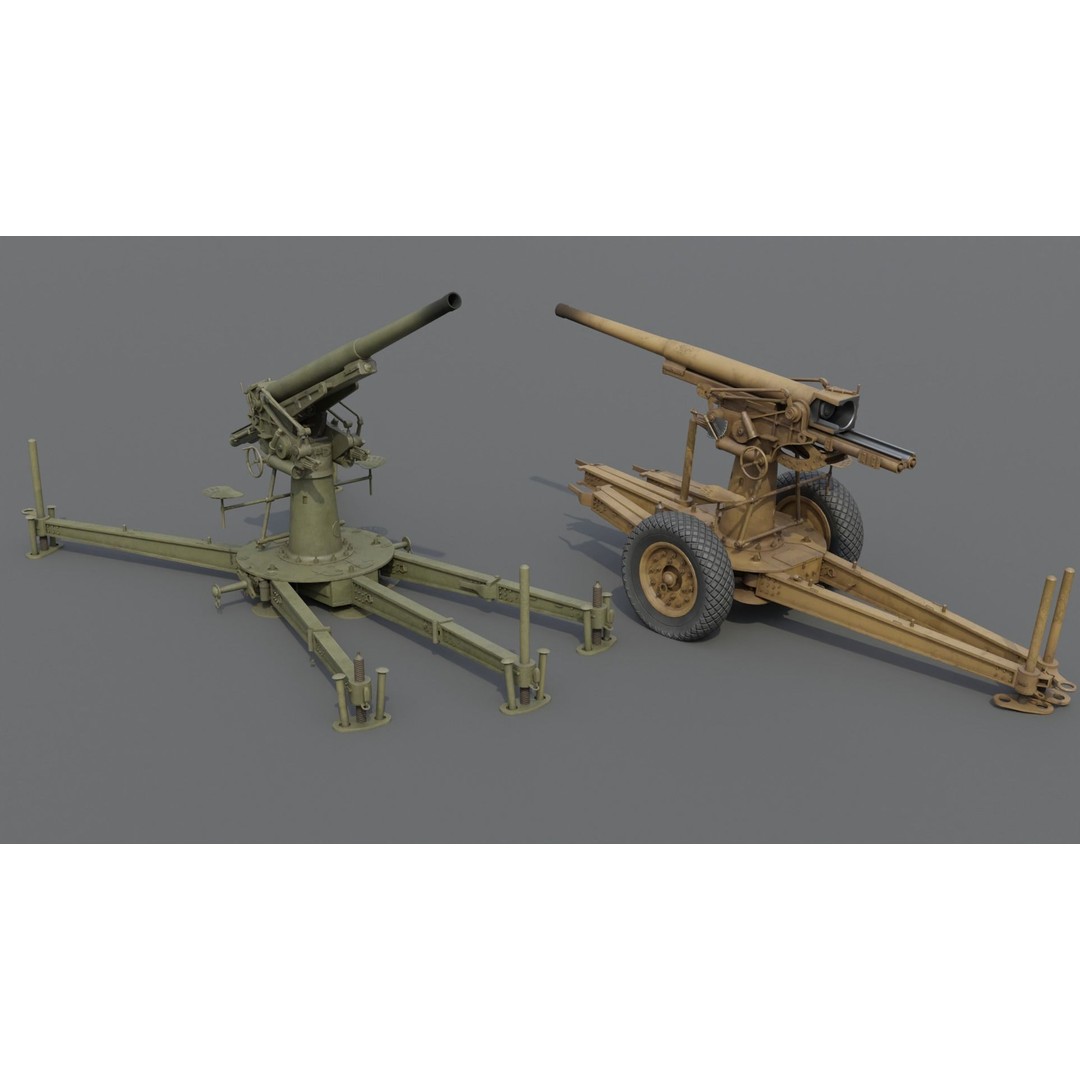 Type 88 75 mm AA Gun 3D Model – Low Poly Game Asset, FBX, Blender - View 4