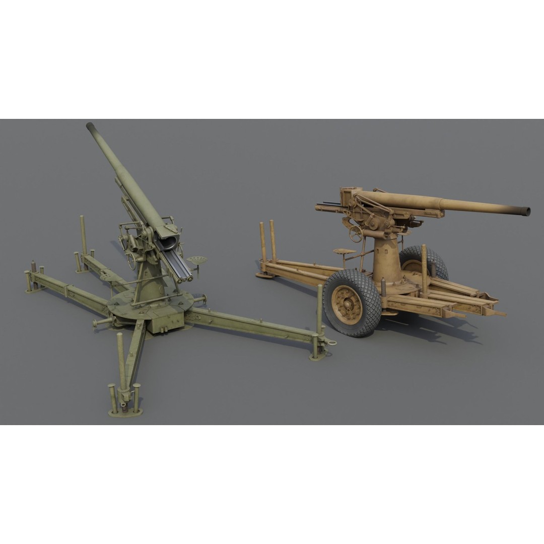 Type 88 75 mm AA Gun 3D Model – Low Poly Game Asset, FBX, Blender - View 5