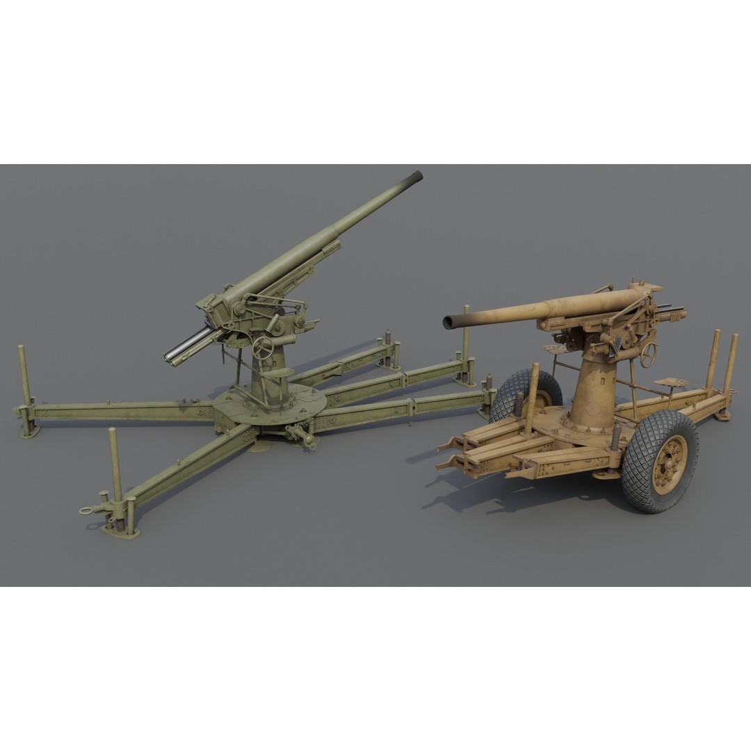 Type 88 75 mm AA Gun 3D Model – Low Poly Game Asset, FBX, Blender - View 6