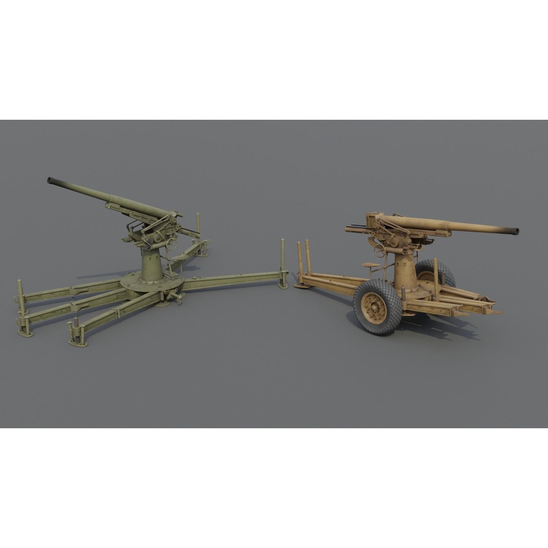 Type 88 75 mm AA Gun 3D Model – Low Poly Game Asset, FBX, Blender - View 7
