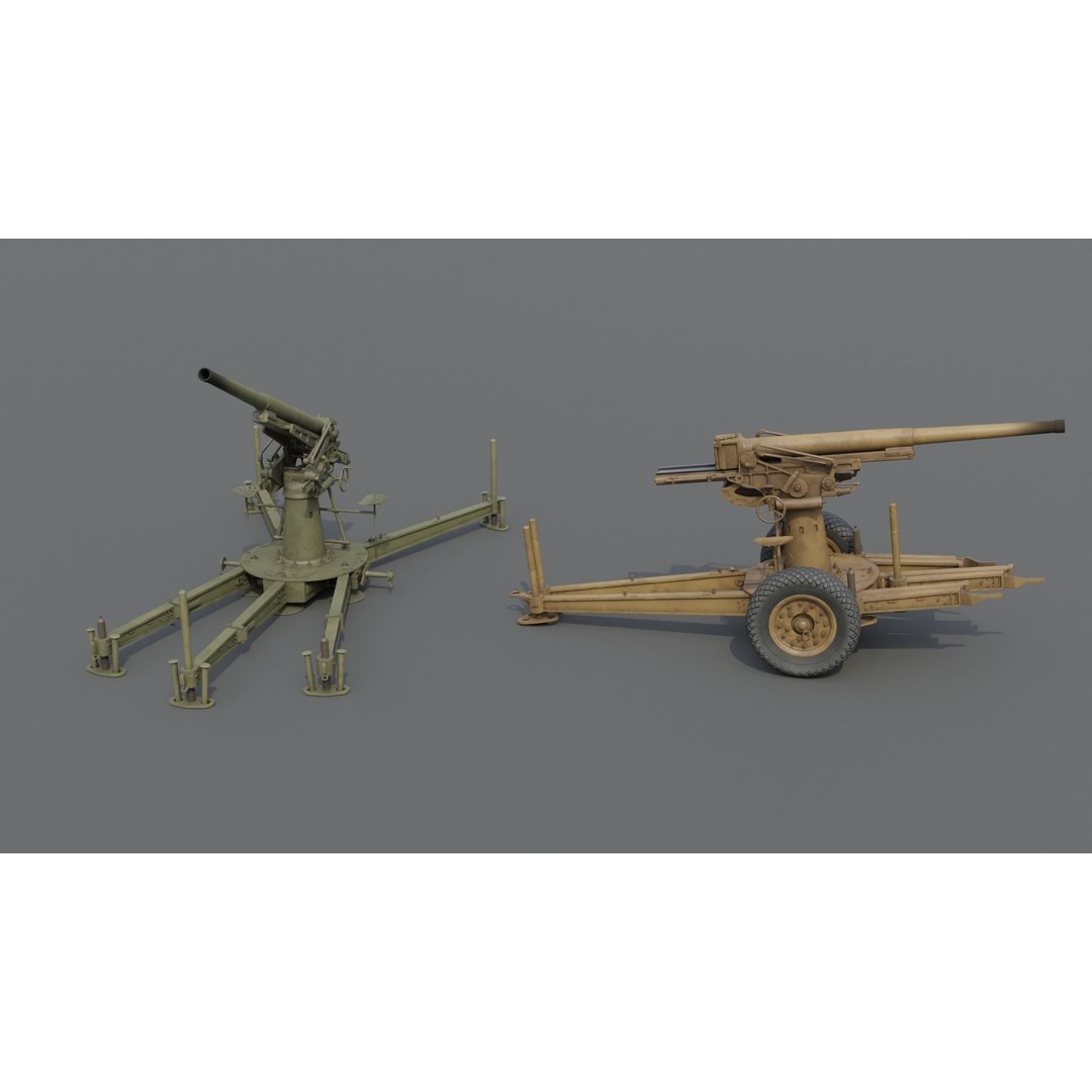 Type 88 75 mm AA Gun 3D Model – Low Poly Game Asset, FBX, Blender - View 8