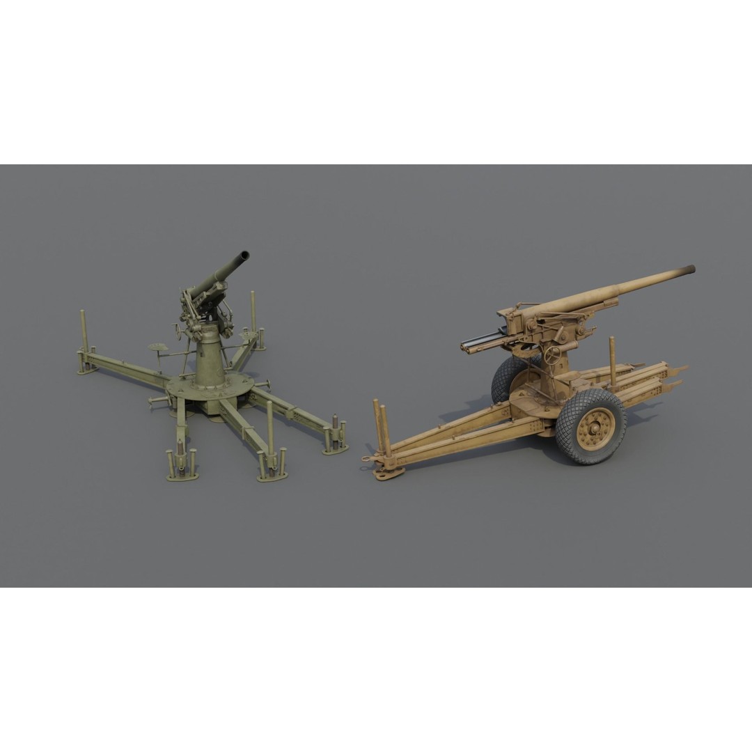 Type 88 75 mm AA Gun 3D Model – Low Poly Game Asset, FBX, Blender - View 9