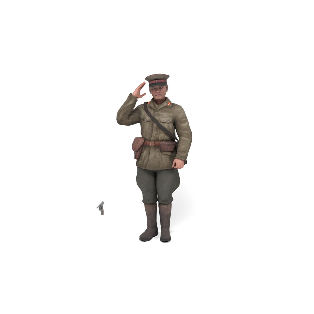 Japanese Officer 3D Model – Low Poly Rigged Character with Animations - View 10