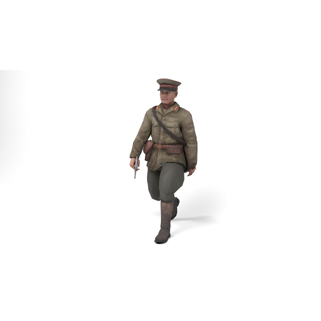 Japanese Officer 3D Model – Low Poly Rigged Character with Animations - View 11