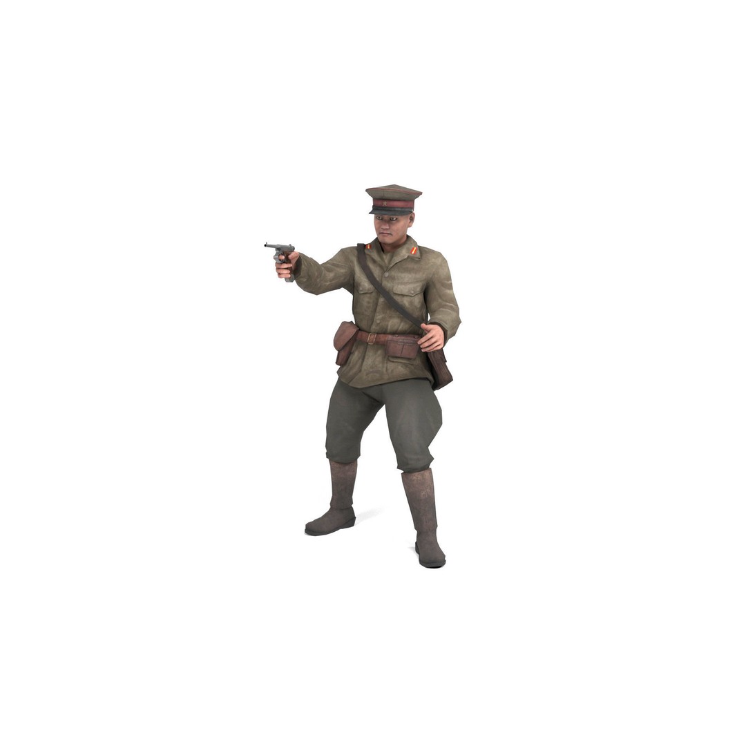Japanese Officer 3D Model – Low Poly Rigged Character with Animations - View 12