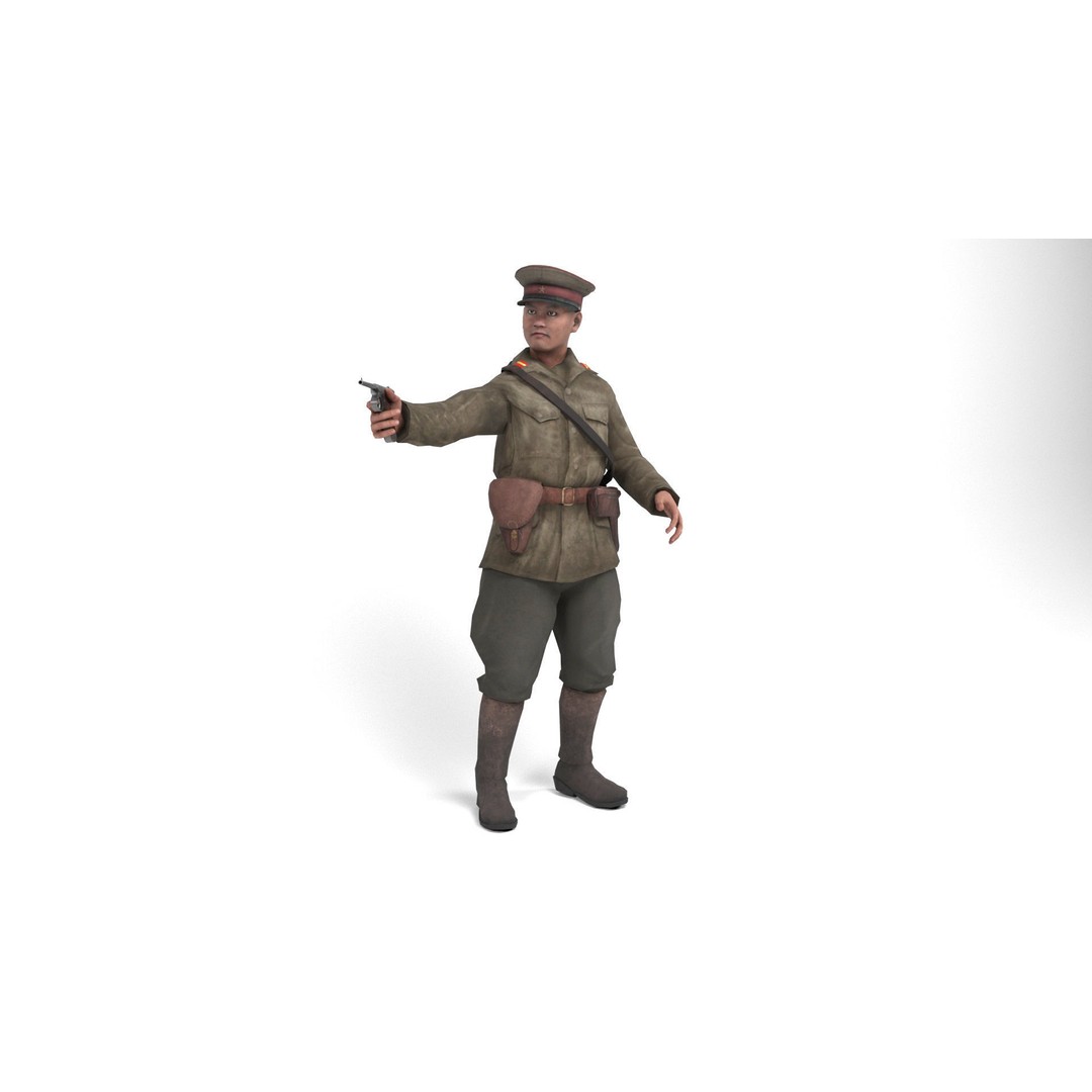 Japanese Officer 3D Model – Low Poly Rigged Character with Animations - View 13