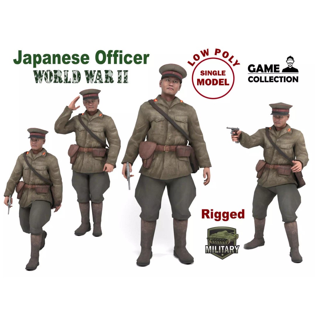 Japanese Officer 3D Model – Low Poly Rigged Character with Animations - View 2