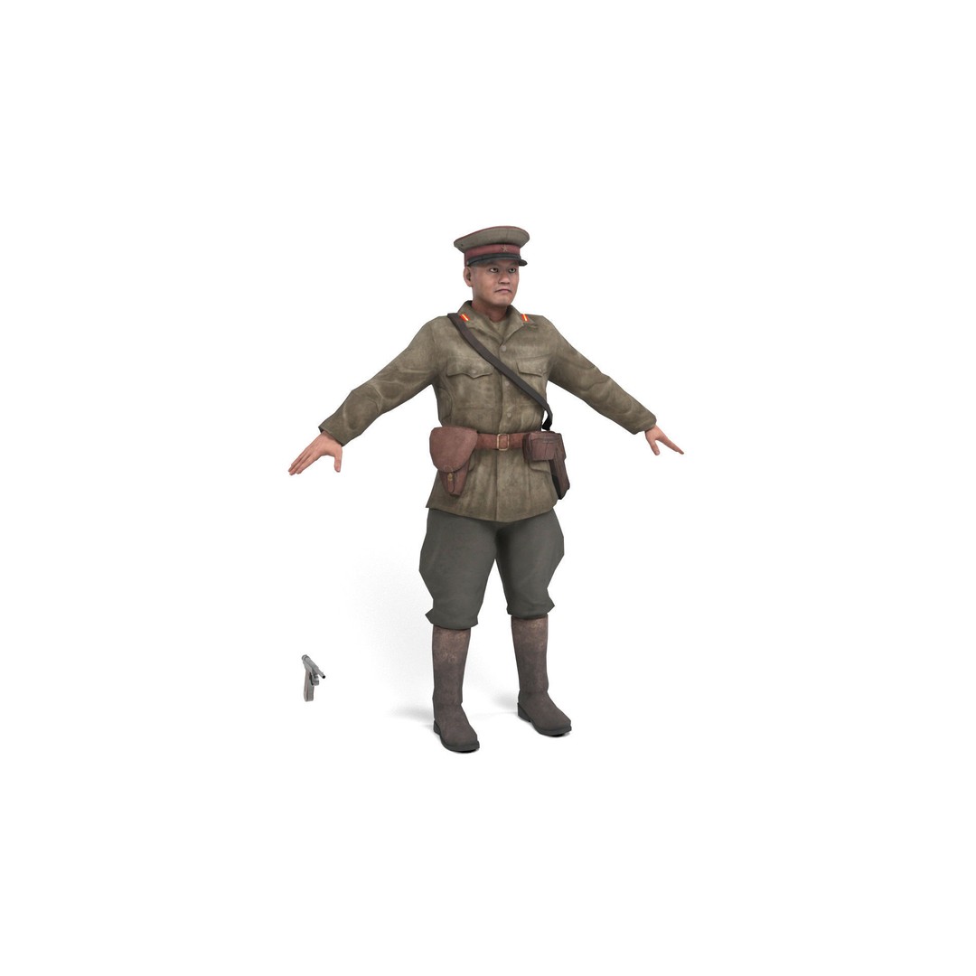 Japanese Officer 3D Model – Low Poly Rigged Character with Animations - View 3
