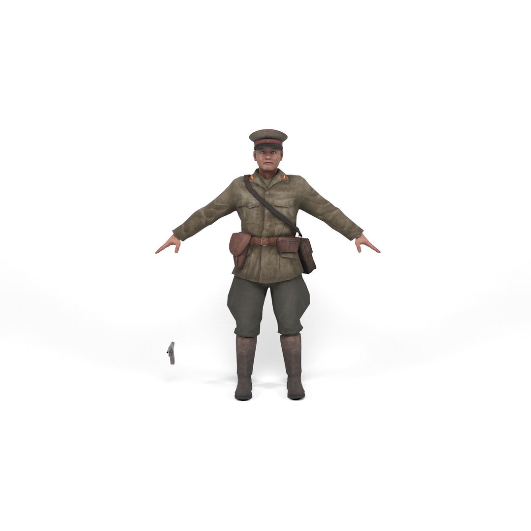Japanese Officer 3D Model – Low Poly Rigged Character with Animations - View 4