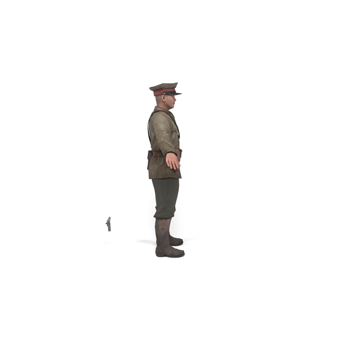 Japanese Officer 3D Model – Low Poly Rigged Character with Animations - View 6