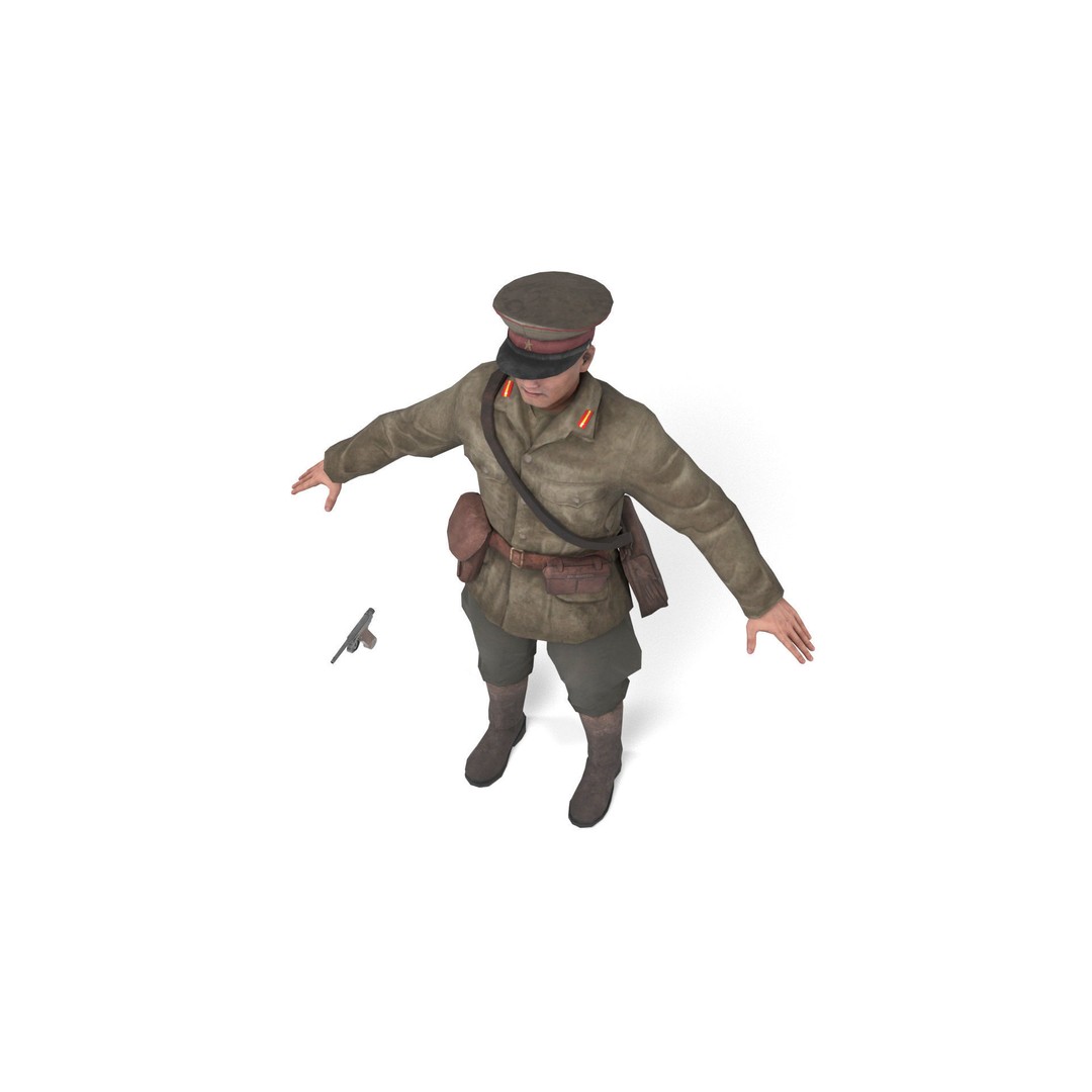 Japanese Officer 3D Model – Low Poly Rigged Character with Animations - View 7