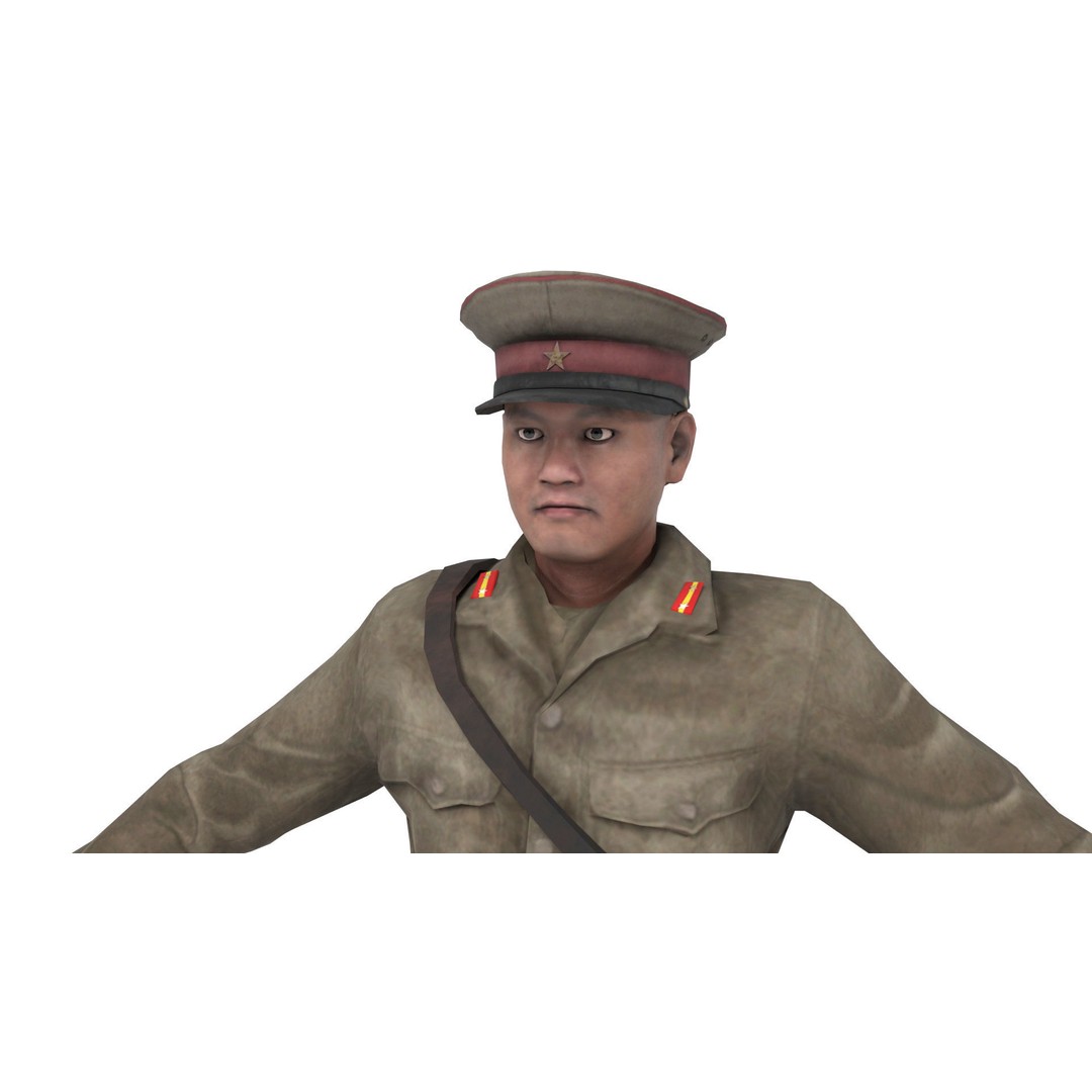 Japanese Officer 3D Model – Low Poly Rigged Character with Animations - View 8