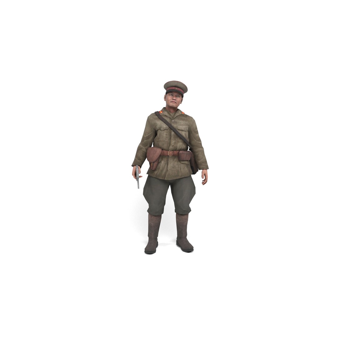 Japanese Officer 3D Model – Low Poly Rigged Character with Animations - View 9