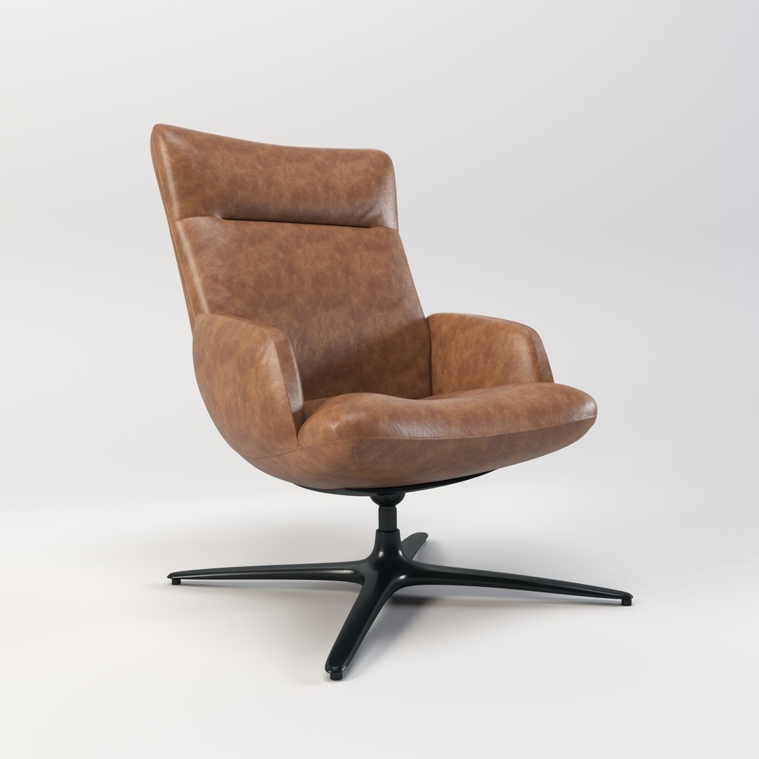 Swivel Base Chair 3D Model – Modern Leather Accent Armchair, FBX - View 3