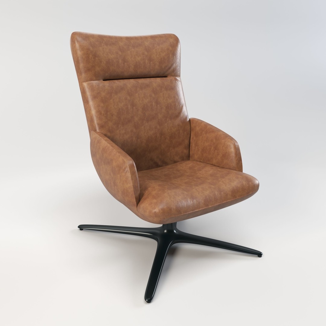 Swivel Base Chair 3D Model – Modern Leather Accent Armchair, FBX - View 4