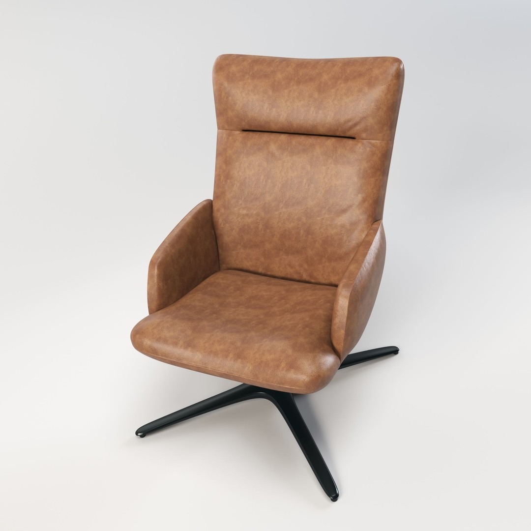 Swivel Base Chair 3D Model – Modern Leather Accent Armchair, FBX - View 5