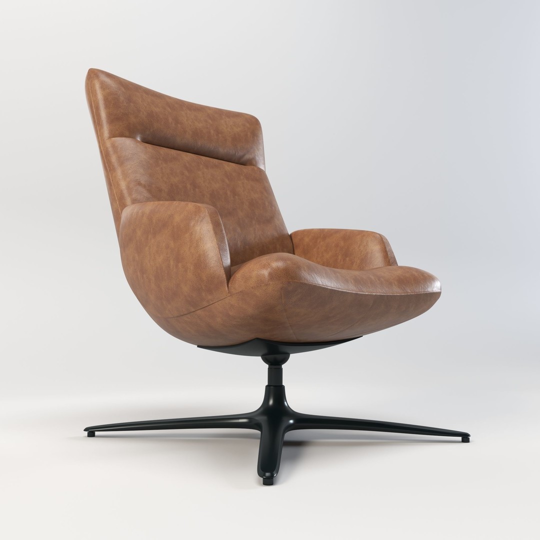 Swivel Base Chair 3D Model – Modern Leather Accent Armchair, FBX - View 7