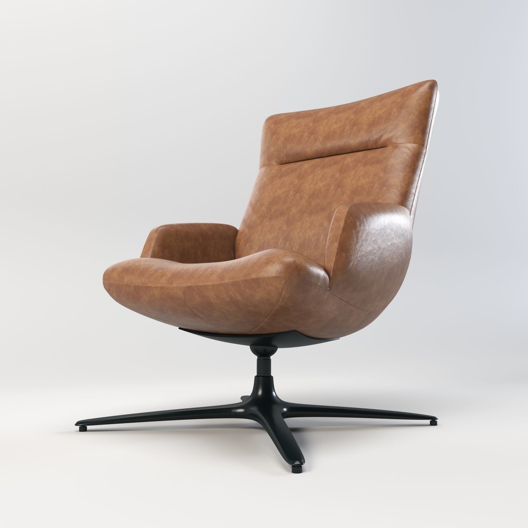 Swivel Base Chair 3D Model – Modern Leather Accent Armchair, FBX - View 8