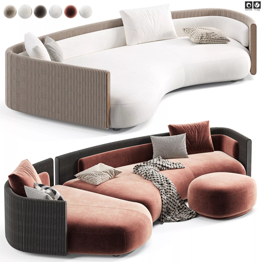 Minotti Bezier Cord Outdoor Sofa 3D Model – High Poly PBR Asset, OBJ - View 2